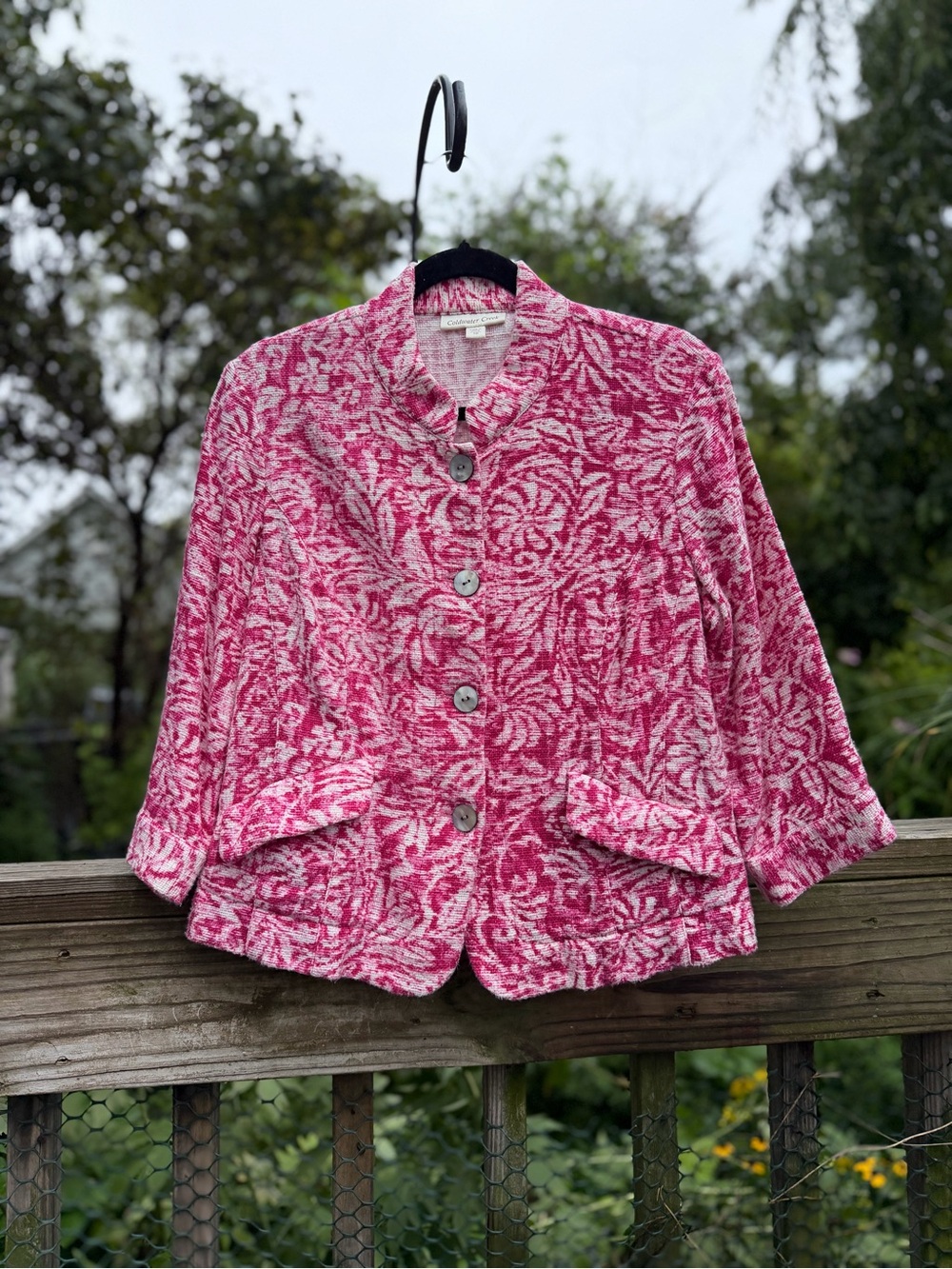 Coldwater Creek Short Pink And White Jacket Size 10 3/4 Sleeve Two Pockets
